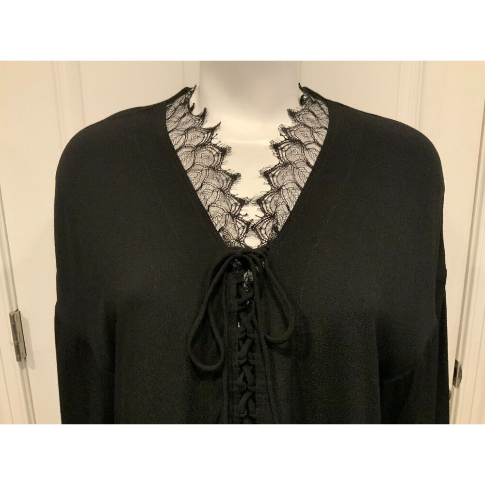 IRO Black Blouse W/ Lace-Up Neckline W/ Wide Long Sleeves, Size 4 (US) 36 (FR) - Picture 2 of 9